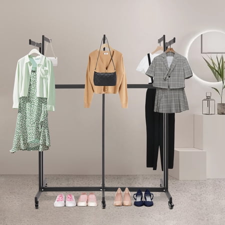 6 Arms Clothing Retail Rack, Garment Rack with Wheels, Adjustable Shirt Rack