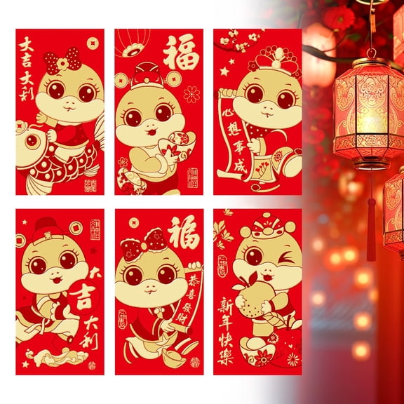 6 Assorted Design Chinese Festival Red Envelopes Thick Premium Cash Packets For Holiday Fund Allocation, Household Ceremony Preparation And Festive Cash Gift Packaging Arrangement