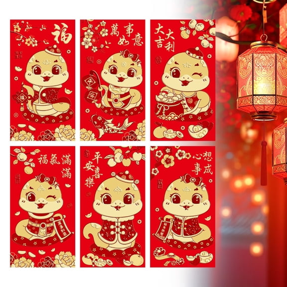 6 Assorted Design Chinese Festival Red Envelopes Thick Premium Cash Packets For Holiday Fund Allocation, Household Ceremony Preparation And Festive Cash Gift Packaging Arrangement