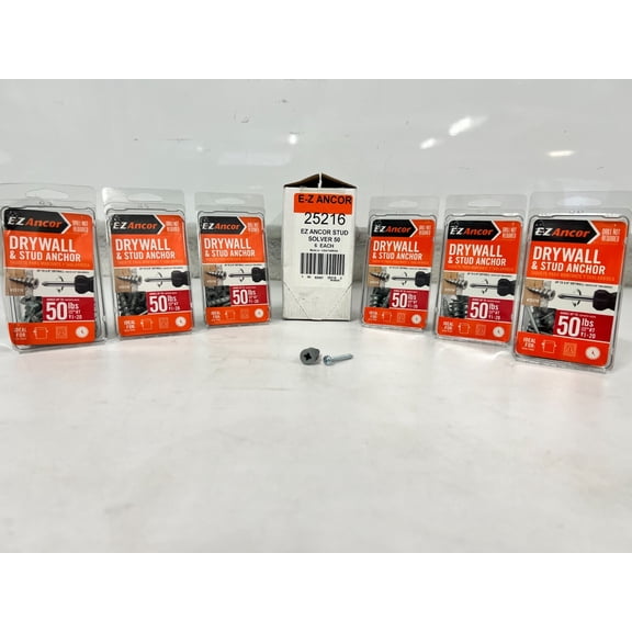 6 BOXES E-Z Anchors Self Drilling Drywall & Stud Anchors Set 50 Lbs Metal 25216