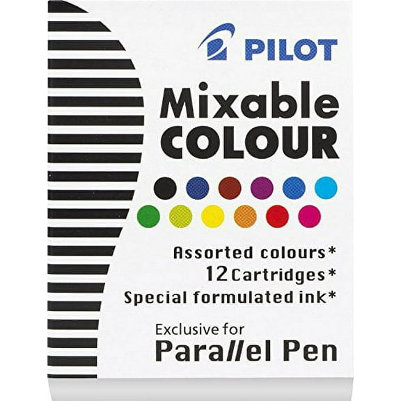 6 BOXES: Pilot Parallel Pen Ink Refills for Calligraphy Pens, Assorted Colors, 12 Cartridges per Pack (77312)