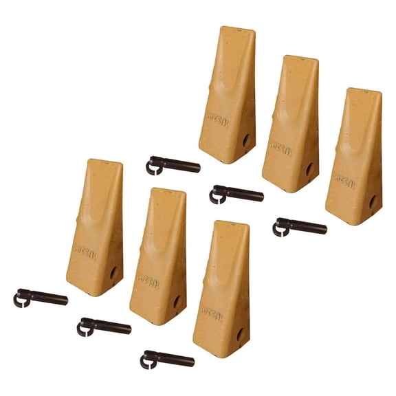 6 Backhoe Bucket Dirt Teeth w/Pins & Retainers - 1U-3202