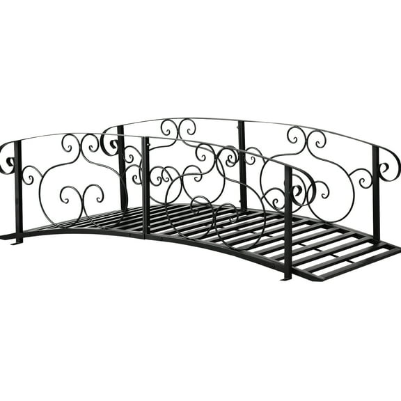 6' Backyard Metal Crossing Bridge - Black, With Attractive Rails And Fine Craftsmanship Arch For Walkway Elegant Resistance To Outdoor Elements