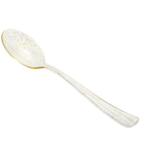 6 Bags, Plastic Spoons 10/Pack - Gold Glitter Collection For Holiday Dinner Tables, Wedding Receptions, Baby Or Bridal Showers, Catering, Anniversary Parties