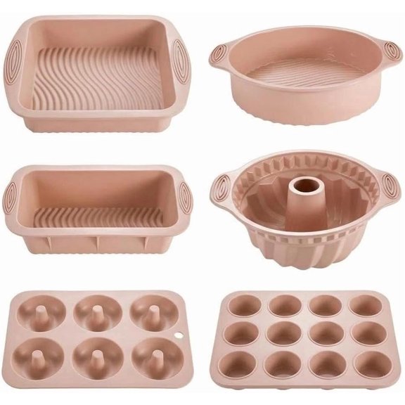 6- Bakeware Set, Baking Pans & Molds, Baking Set with Pumpkin Ring Pan, Loaf Pan, Round & Square Cake Pan, 6-Cavity Donut Pan, 12-Cup Mini Muffin Pan