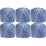 6 Ball Pack Threadart 100% Pure Cotton Multicolor Crochet Thread - Size 3 - Color 49 - Variegated Denim Blues