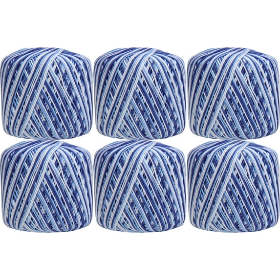 6 Ball Pack Threadart 100% Pure Cotton Multicolor Crochet Thread - Size 3 - Color 49 - Variegated Denim Blues