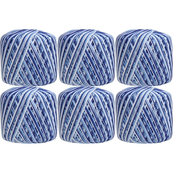6 Ball Pack Threadart 100% Pure Cotton Multicolor Crochet Thread - Size 3 - Color 49 - Variegated Denim Blues