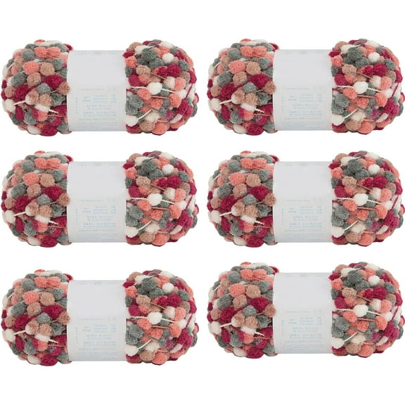 6 Balls Pomp-A-Doodle Yarn,100% Polyester Jelly Bean Small POM-POM Ball Yarn for Crochet Knitting Blanket Mat Pet Nest 600g (Colorful Cocoa, L)Colorful CocoaL