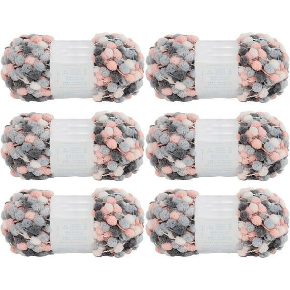 6 Balls Pomp-A-Doodle Yarn,100% Polyester Jelly Bean Small POM-POM Ball Yarn for Crochet Knitting Blanket Mat Pet Nest 600g (Cute Cat, L)Cute CatL