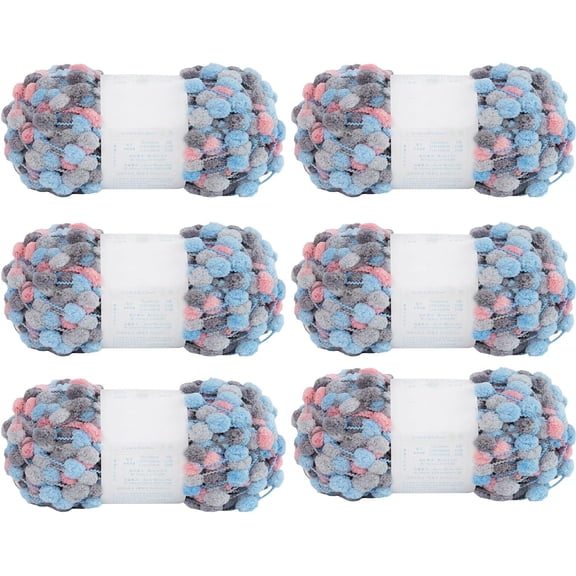 6 Balls Pomp-A-Doodle Yarn,100% Polyester Jelly Bean Small POM-POM Ball Yarn for Crochet Knitting Blanket Mat Pet Nest 600g
