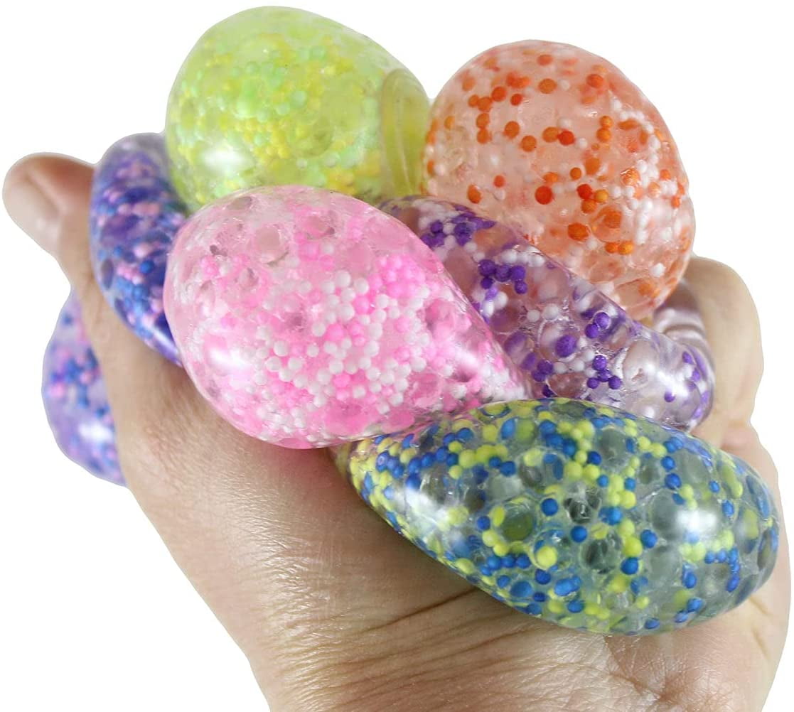 6 Balls Total - 2 Packs of 3 Small Amazing 1.5" Confetti Bead with Thick Gel Mold-able Stress Ball - Ceiling Sticky Glob Balls - Squishy Gooey Shape-able Squish Sensory Squeeze Balls OT