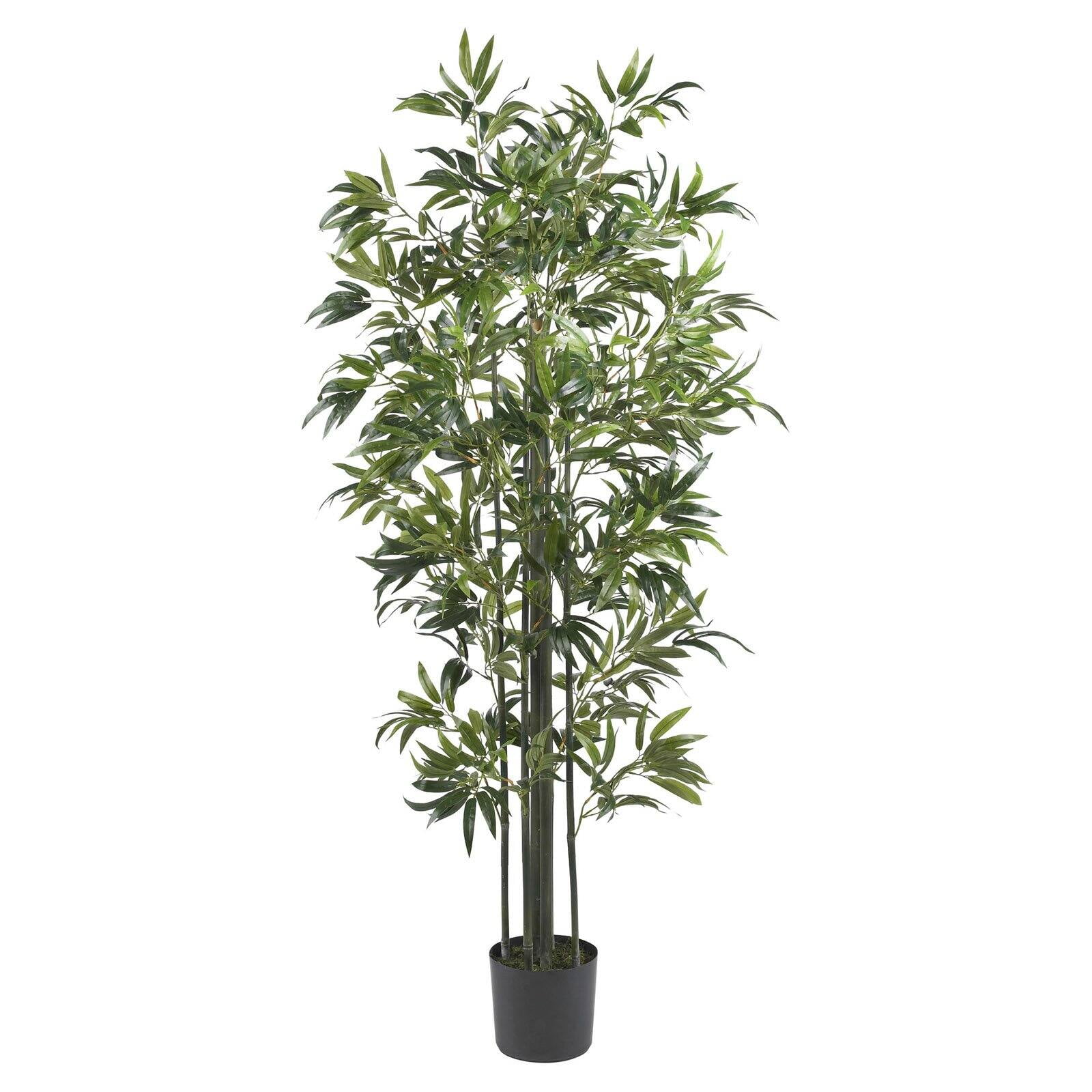 Tall Green Silk and Plastic Bamboo Floor Plant in Pot