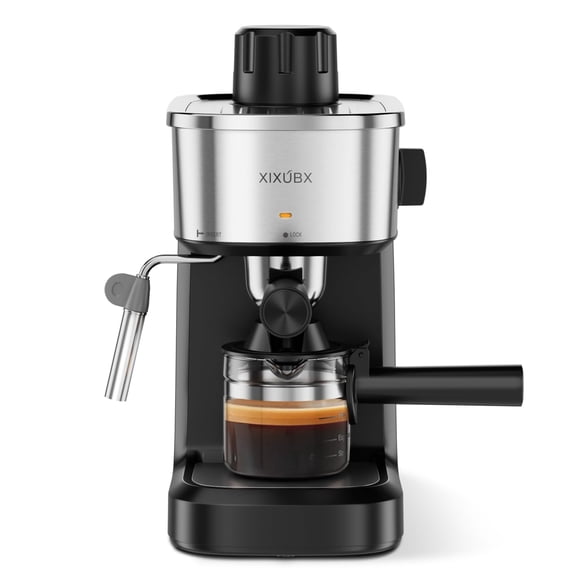 6 Bar Espresso Machine, 800W Compact Coffee Maker with Stainless Steel Cup Warmer, Steam Milk Frother, Automatic Pressure Relief, Cappuccino & Latte Maker, Black, for Home and Office