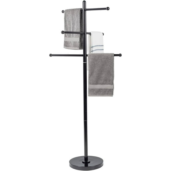 6 Bar Free Standing Outdoor Pool Towel Rack, Modern Hot Tub Bathroom Accessories Storage Holder for Bath Towels, SPA & Poolside Towel Stand with Round Weighted Base (Dark Brown)