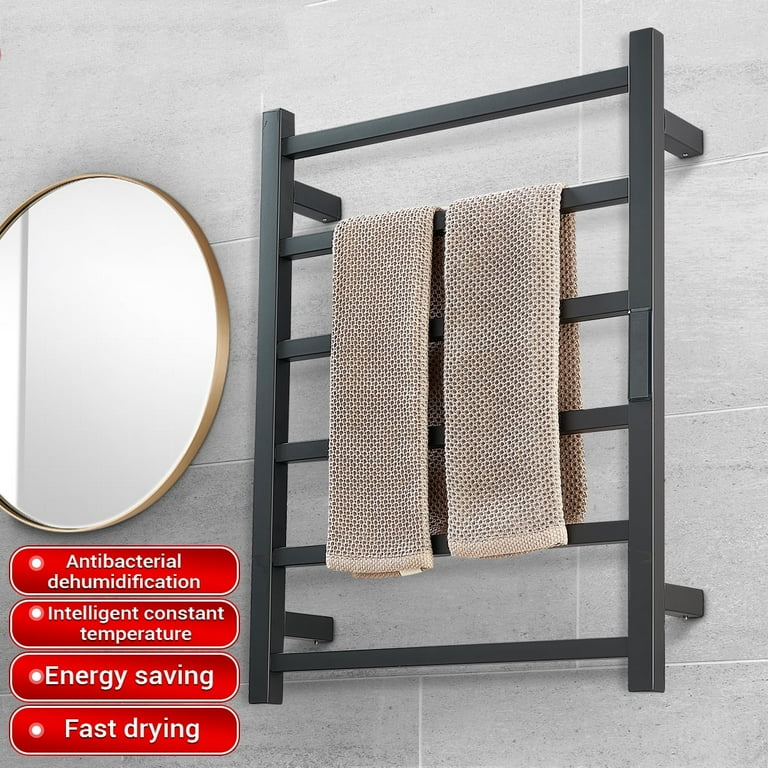 6 Bar Heated Towel Rack Electric Warmer Wall Mounted Stainless Steel w Timer Temp Adjustment Walmart