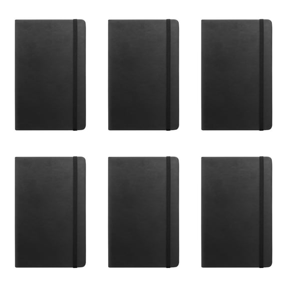 6 Barrington Hardcover Journals with Band Pack - 80 pages, Shimmer Cover, Ribbon bookmark - Black