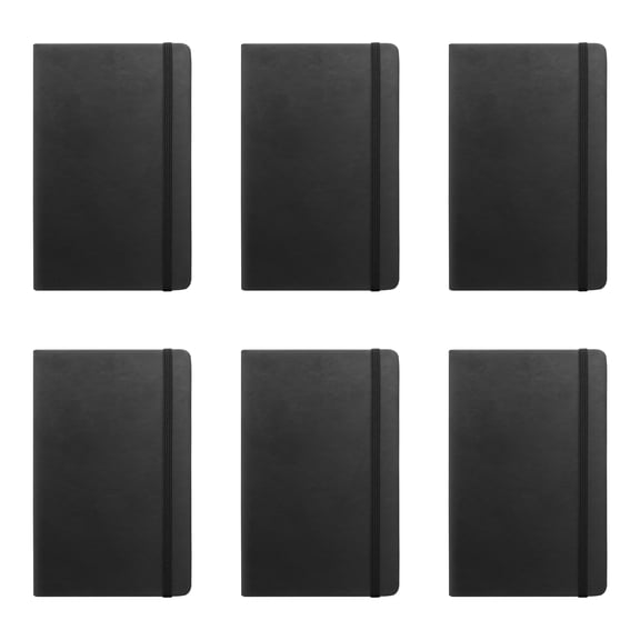 6 Barrington Hardcover Journals with Band Pack - 80 pages, Shimmer Cover, Ribbon bookmark - Black