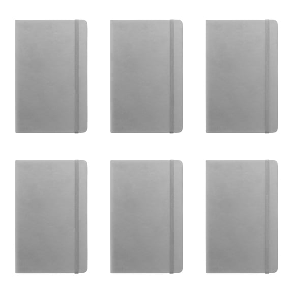 6 Barrington Hardcover Journals with Band Pack - 80 pages, Shimmer Cover, Ribbon bookmark - Grey