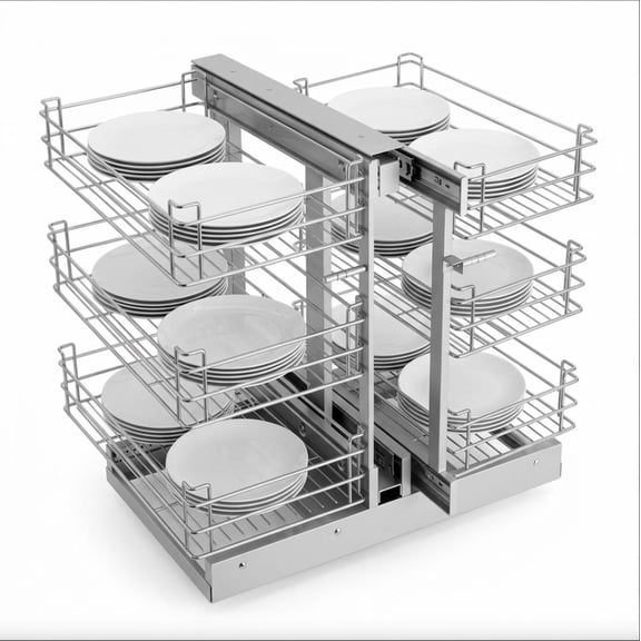 6-Basket 17in 3-Tier Blind Corner Pull Out Organizer, Dish and Chopstick Rack, Stainless Steel Deform Resistant, Raised Guardrail Slide Shelves for Home Kitchen, Commercial Restaurant