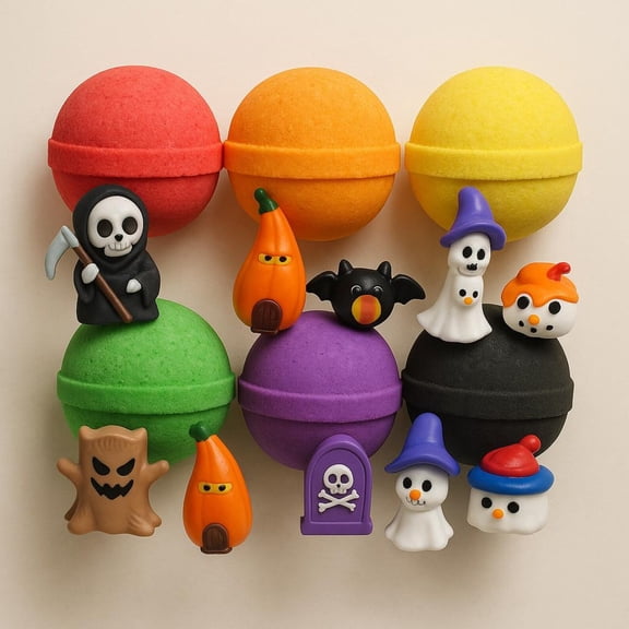6 Bath Bombs with HalloweenToys Inside for Kids Natural & Safe Bombs with Essential Oils by Relaxcation