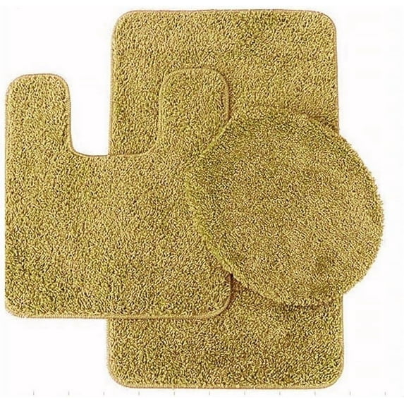 #6 Bath Mat, Contour Mat, and Lid Cover, with Rubber Backing Bathroom Set 3 Piece Solid Assorted Colors (Gold Honey)