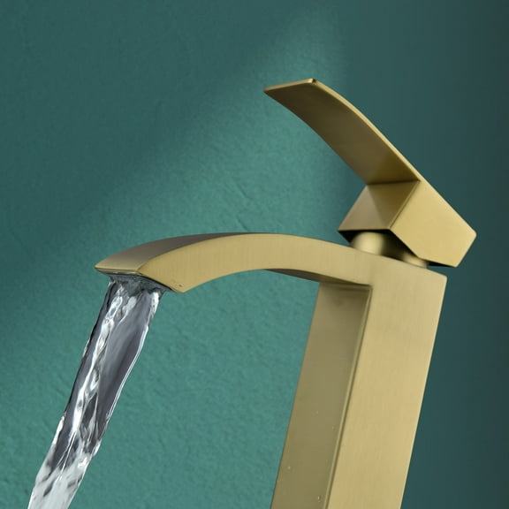 6"Bathroom Basin Sink Single-Handle Square bathroom faucet, Fit 1 holes Deck-Mounted Lavatory with Supply Hose,Rust & corrosion resistant brass, Ceramic spool,4 Colours Available,Golden Brushed finish