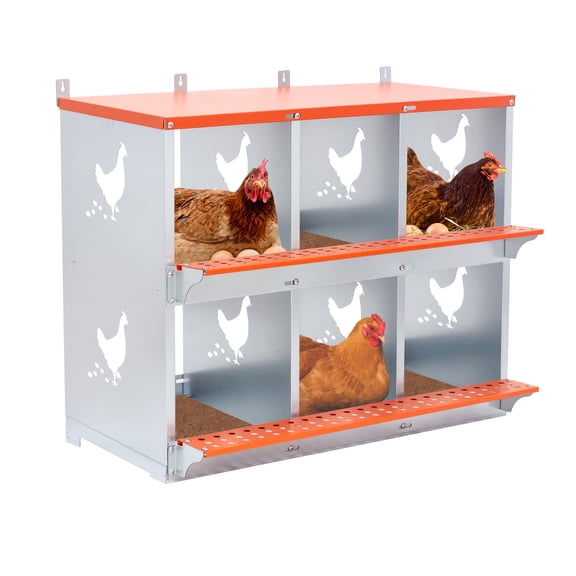 6-Bay Metal Wall Mount Nesting Box for Hens & Ducks, Easy Egg Collection, Vented Galvanized Steel, Orange