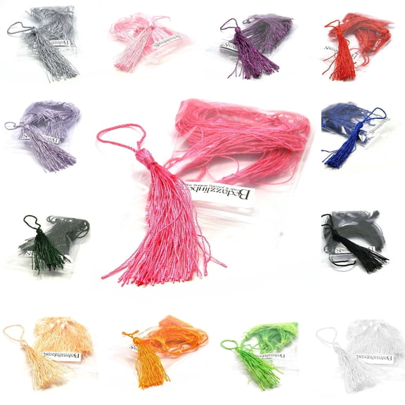 6 BdBeads Bright Pink Polyester 3 inch Long Thread Tassels with 2 inch Twisted Loop For Hanging Jewelry, Decor, Crafts