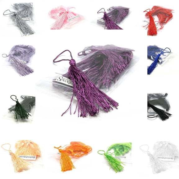 6 BdBeads Purple Polyester 3 inch Long Thread Tassels with 2 inch Twisted Loop For Hanging Jewelry, Decor, Crafts