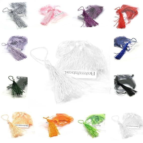 6 BdBeads White Polyester 3 inch Long Thread Tassels with 2 inch Twisted Loop For Hanging Jewelry, Decor, Crafts