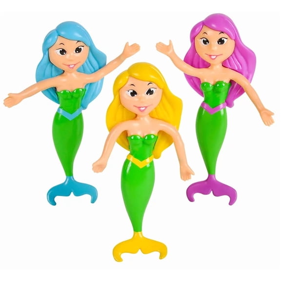 6 Bendable Mermaids (4") Flexible Rubber. Great for Party Favor, Cake Toppers, Stress Relief Fidget Toy Goody Bag Pinata Fillers Trick or Treat for Kids and Adults