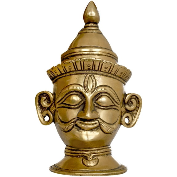 6" Bhairava Mask in Brass | Handmade Statue | Made in India - Brass Statue