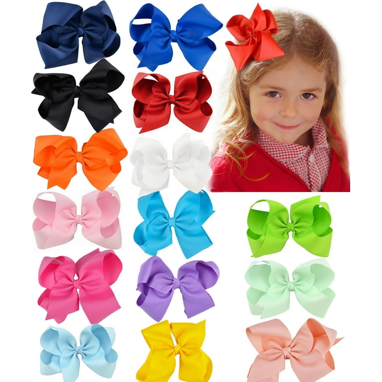 6'' Big Bows Hair Clips Cute Lovely Ribbon Bow Clip Hair Bow Set