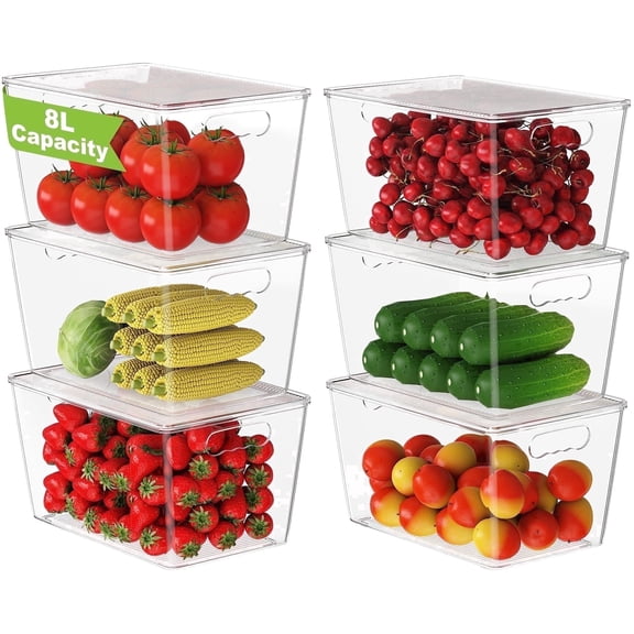 6 Pack Large Clear Plastic Storage Bins with Lids & Handles, Multi-Use Pantry Organizer for Kitchen, Cabinet and Closet Home Organization