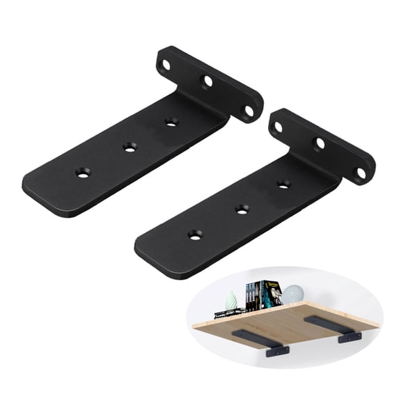 6" Black Floating Shelf Bracket - Industrial Hidden Wall Bracket for Kitchen, Bathroom Bookshelves - Heavy Duty, Free Hanging Invisible Support for Shelves & Countertops (Pack of 2)