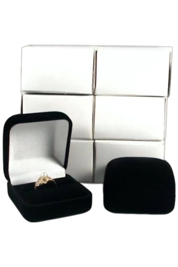 6 Black Flocked Square Ring Gift Boxes Jewelry Displays