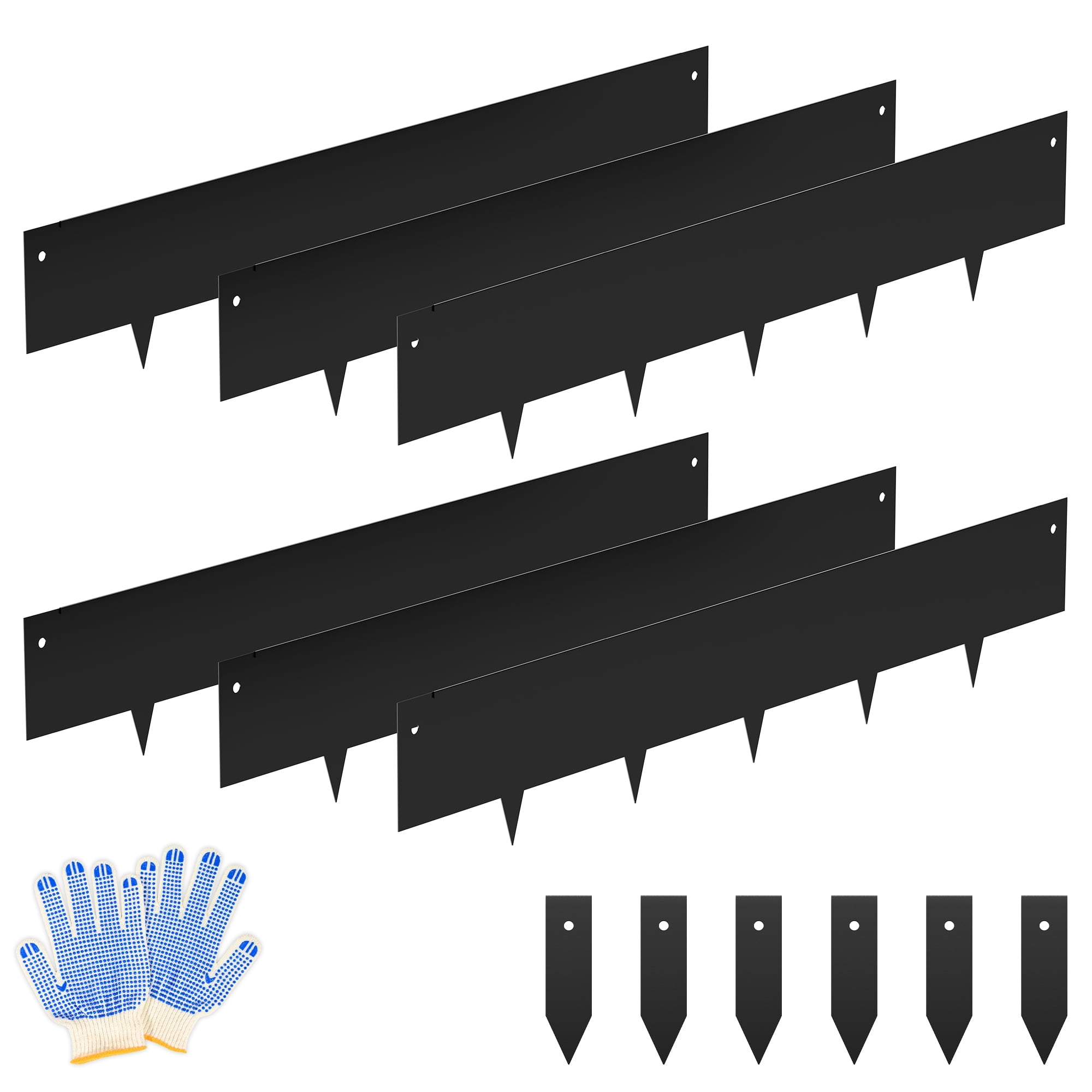 6" Black Garden Edging for Landscaping Corten Steel Metal Garden Borders Dividers Stakes DIY Flower Bed Landscape Hammer-in Edge Fence Strips Decorative Lawn Grass Plant Yard Outdoor Pathway 6PCS
