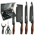 thumbnail image 1 of 6 Black Knife Sets,Quality chef Sharp Stainless Steel Professional Chef Cutlery Kitchen Knife with Gift Box,Brown Holder,Good Holiday Gift for Wife,Girlfriend,Friends, 1 of 9
