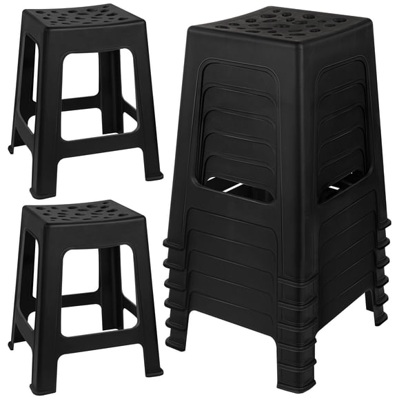 6 Black Plastic Nesting Stools 16.9 Inch Portable Flexible Seating