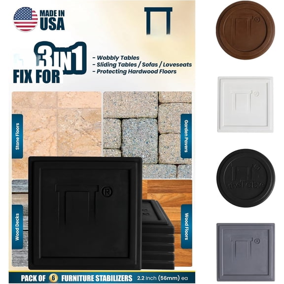 -6 -Black Square, Furniture Leveler & Riser, Anti-Slip Sofa Gripper for Hardwood Floors, Floor Protector, Stacking Furniture Pad, Bed, Desk, Couch &  Stabilizer,