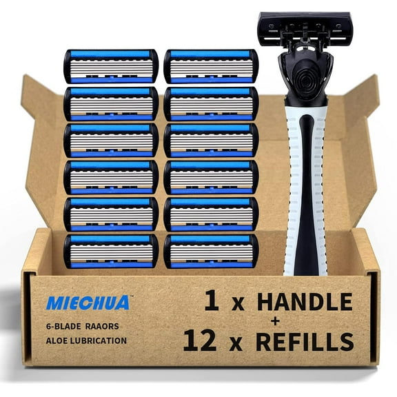 6-Blade Razor,Plastic Anti-slip Men Manual Refill Cartridges razors, Reusable Face Cleansing Care Tool, Shave Supplies for Men and Women - Black