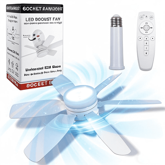 6 Blade Socket Fan Light - Strong Wind and Quiet, Three Colors of Light, Remote Control Timing