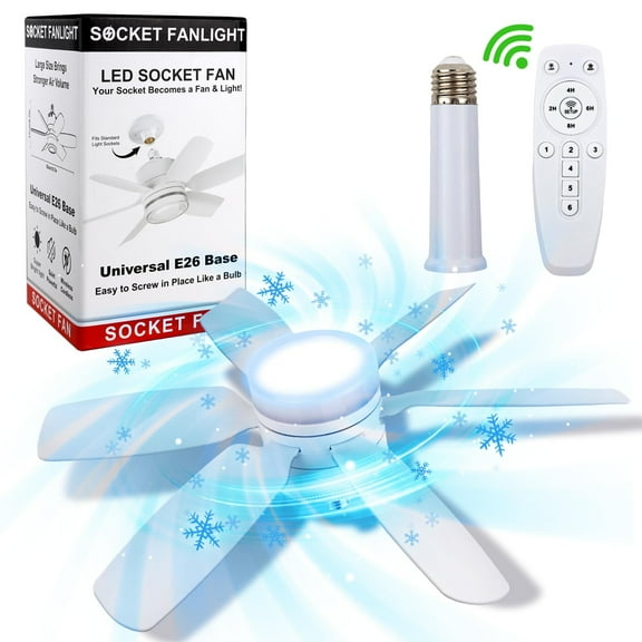 6 Blade Socket with Light Ceiling Fan, Smart Remote Control to Control Fan Intensity, Light, Time Setting