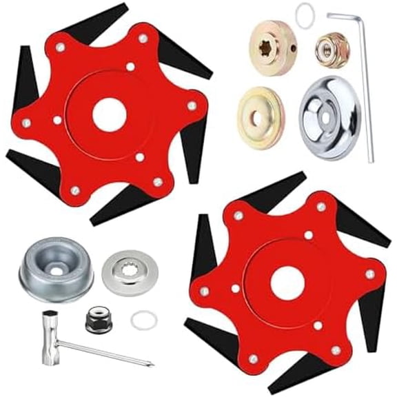 6-Blade Steel Brush Cutter Head, 2 Pack, Universal Weed Eater Metal Blades with Adapter Kit, Compatible with Stihl Husqvarna Sears Echo Poluan Redmax Shindaiwa