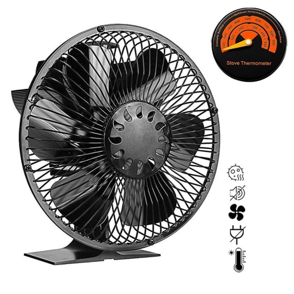 6 Blades Heat Powered Stove Fan with Cover Log Wood Burner Eco Quiet Large Air Volume Fireplace Fan ,Efficient Warmth