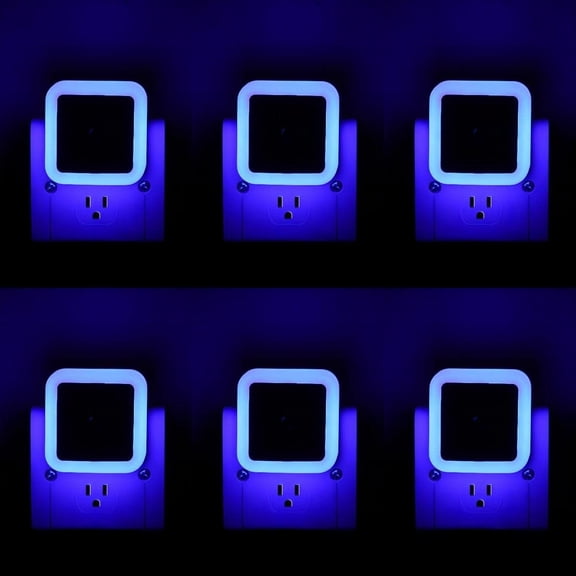 6 Blue Night Light Plug in, Dusk to Sensor Automatic and Off, Energy Efficient, Soft , , , Bathroom, Hallway, Stairs, Kitchen
