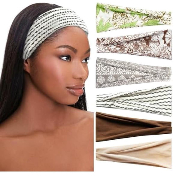 6 Boho Headbands for Women Fashion Short Bandana Bands Twist Knotted Headbands for Women's Hair Elastic Non Slip Wraps Yoga Workout Turban Hairbands Accessories