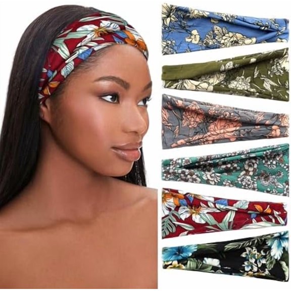 6  Boho Headbands for Women Short Headband Stretchy Non Slip  Bands for Women's Hair Cloth Bandanas Headband for Women Yoga Workout  Wraps Accessories