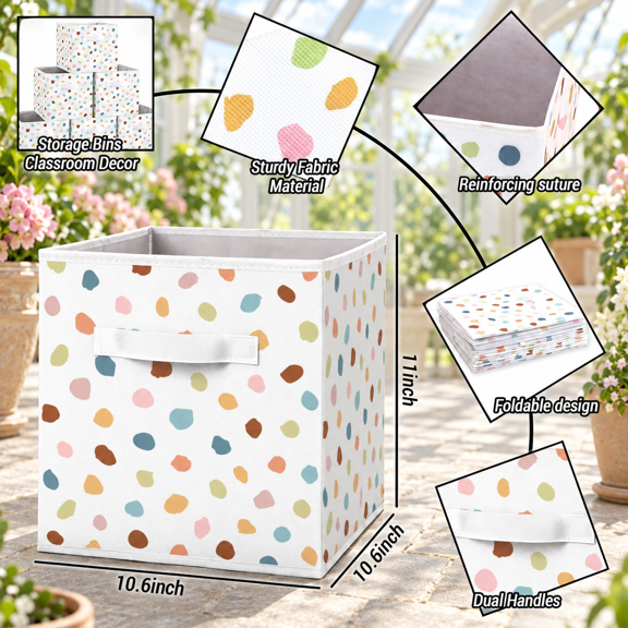 6 Boho Polka Dots Fabric Storb11 Inch Foldable Cube Colorful Dot Classroom Organizer Basket With Handles For To School Home Room C